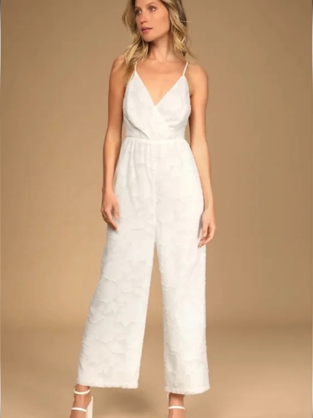 NWT Lulus Days of Beauty White Floral Wide Leg Jumpsuit Rush S